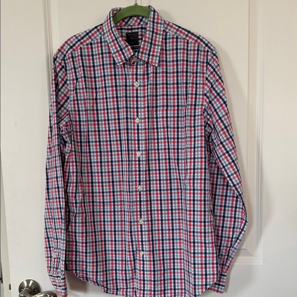 GAP Men's Casual Plaid Shirt - Pink, Blue, and White